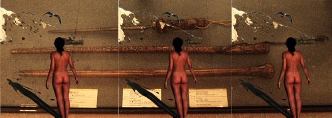 Gauguin`s Spazierstöcke mit kleiner Nackten und Hinweisschildchen